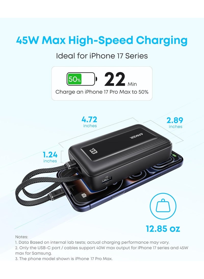 Anker Zolo Power Bank (2025 Upgraded Version), 45W Max Fast Charging, 20,000mAh Battery Pack, Dual Built-in USB-C Cables, USB-C&A Port, for iPhone 17/16 Series, Galaxy, MacBook, and More - Image 4